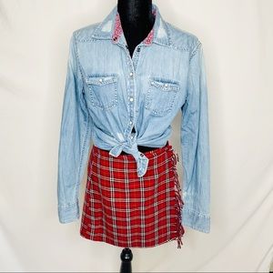 Red Plaid Wrap Skirt Sz 7